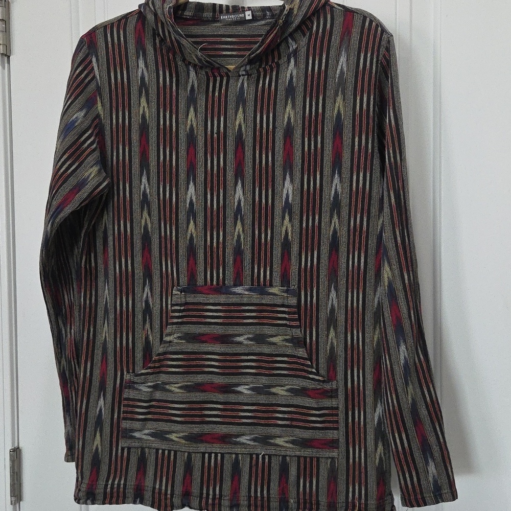 Earthbound Trading Co. Women's Baja Fair Isle Pattern Casual Hoodie Gray Medium